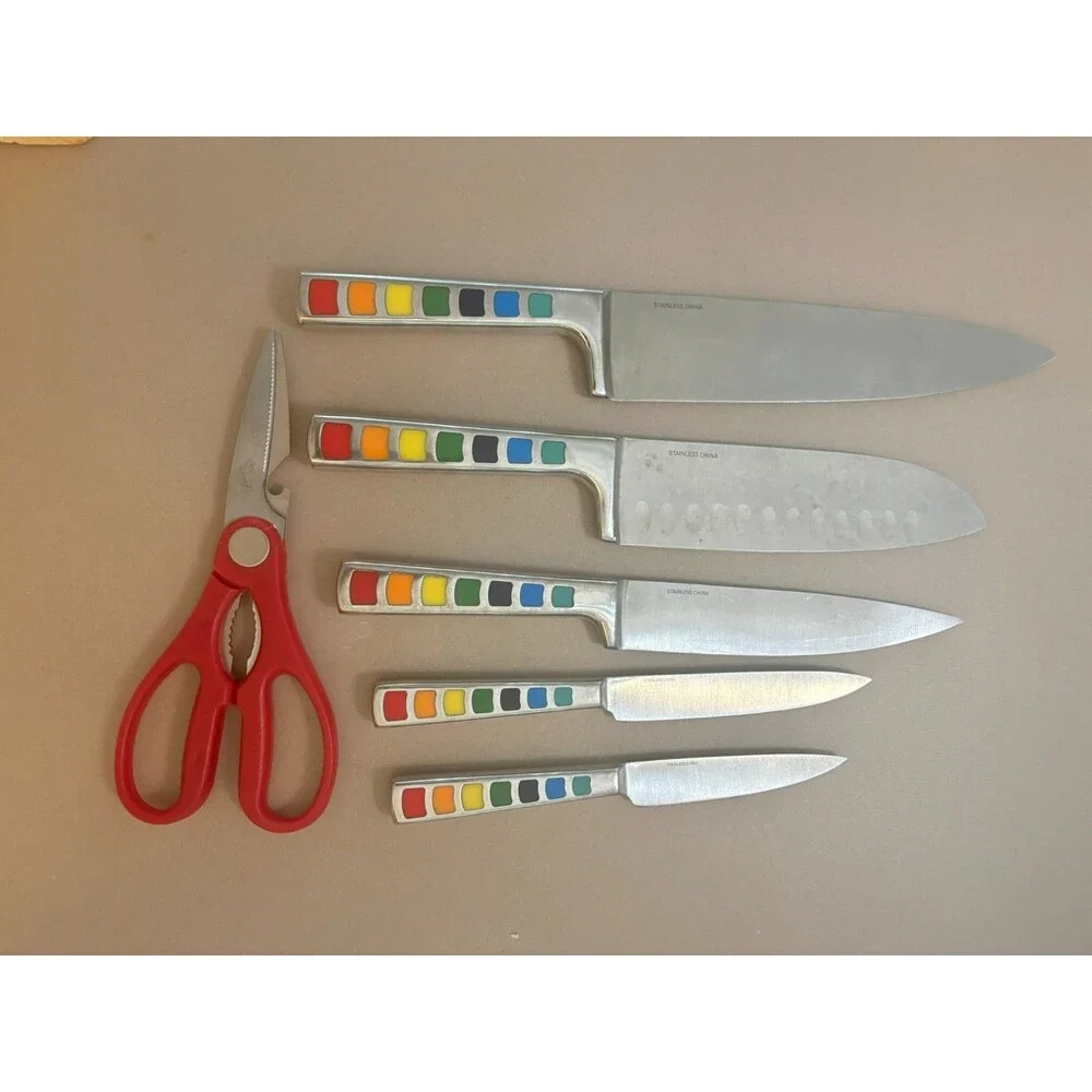 Fiestaware Fiesta Masquerade Celbration Cutlery Knives With Wooden Block